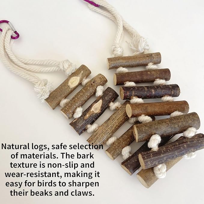 Rope Ladder Bird Toy, Wood Stairs Climbing Activity Attachment Natural Wooden Step Swing Hanging Chewing Pet Bridge Cage Birdcage Lovebirds Rodent Parakeet Parrot Cockatiel Gecko Hermit Crab