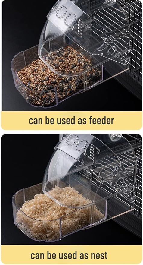 Bird Bath Cage, Cleaning Pet Supplies Cockatiel Bird Clear Bathtub with Hanging Hooks and Bottom Drawer for Little Bird Parrots Spacious Parakeets Portable Shower for Most Birdcage