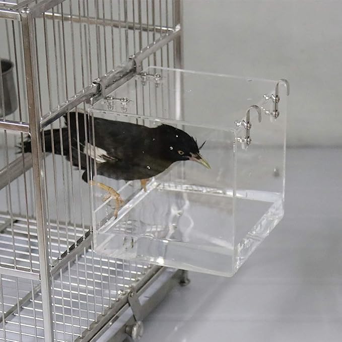 Big Bird Bath Cage, Cleaning Pet Supplies Cockatiel Bird Bathtub with Hanging Hooks for Birds Lovebirds Cockatiels Canaries Sun Conures for Most Birdcage