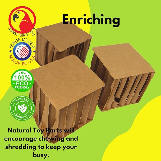 Bonka Bird Toys 3751 Pk3 Jumbo 4" Cardboard Cubes Large Parrot Chew Foot Talon Cage Toy, Amazon, African Grey, Pionus, and Similar