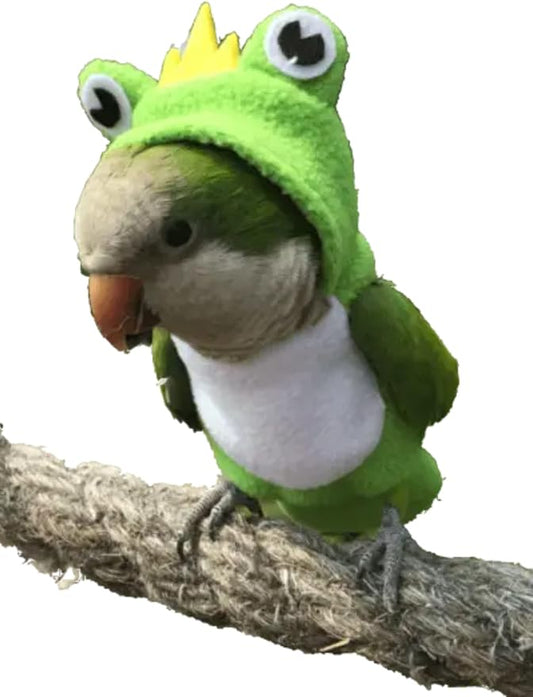 Bird Diaper Flight Suit Frog Shape Hoodie - Bird Clothes Cosplay Photo Prop for Parrots, Parakeet, Cockatiel & Sun Conure - Green with Diaper, Small