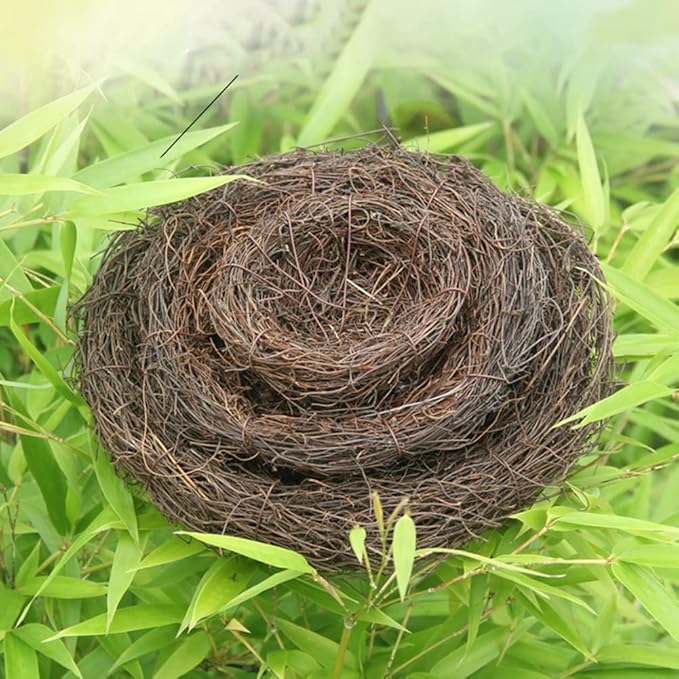 Surakey 4 Sets Bird Nest with Eggs Rattan Artificial Bird Nest Imitation Craft for Home Decor Garden Ornaments Speckled Fake Foam Quail Bird Eggs for Wedding Party Decorative (12CM + 3 Egg)