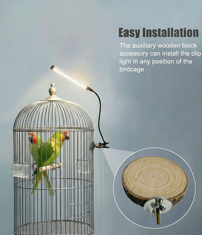 KINGYEENUO Full Spectrum LED Bird Cage Light, 10 Brightness Levels & 3/9/12H Timer - 105 LED Beads for Natural Environment Simulation, Safe for Hookbill Birds, Easy Install Lighting Fixture Combo Kit