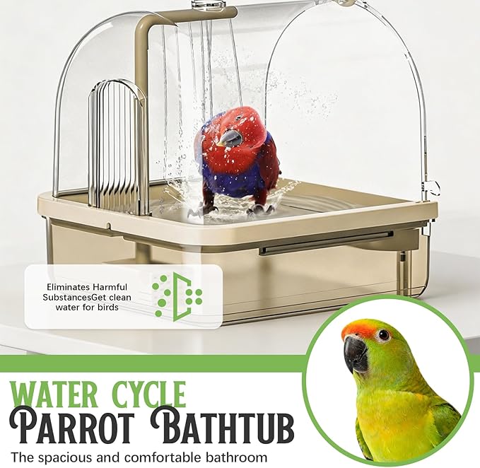 Parrot Bathtub, Bird Bath, Automatic Parrot Shower Bath with Pump, Birds Shower Bathtub with Running Water, Large-Capacity Water Tank for Pet Birds, Cockatiel, Conure, Budgie, Lovebird (Green)