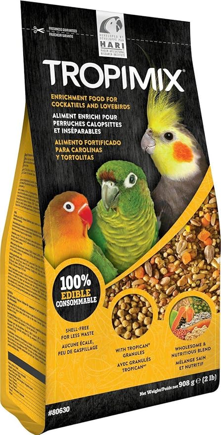 Hari Hagen Tropimix Enrichment Food for Cockatiels & Lovebirds, 2 lb. - HARI Parrot Food with Seeds, Fruit, Nuts, Vegetables, Grains, and Legumes