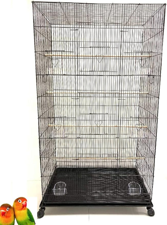 55" Extra Large Tight 3/8-Inch Bar Spacing Finch Parakeet Canary Cockatiel Breeder Breeding Flight Bird Cage with Removable Rolling Stand