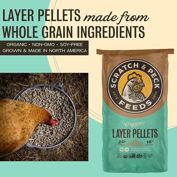 Scratch and Peck Feeds Whole Grain Layer Pellets Chicken and Duck Feed - 25 lbs Bag - Corn-Free and Soy-Free - 16% Protein, Certified Organic and Non-GMO Project Verified Chicken Food