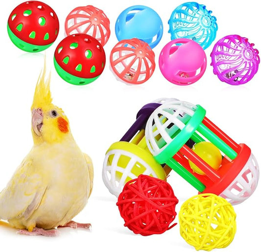 POPETPOP Bird Ball Toy - 12Pcs Plastic Pet Toy for Parakeet, Parrot, Finch Foraging & Preening - Colorful Training Bell Balls