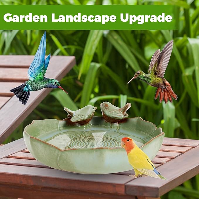 Ceramic Bird Bath for Outside, Vintage Birdbath, Bowl Only, Ground Bird Feeders and birdbath for Outdoors, Garden, Tabletop, Deck, Balcony and Lawn