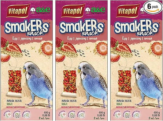 A&E Cage Co. 6 Pack of Smackers Parakeet Treat Sticks, 7.25 Inches Each, Strawberry Flavor
