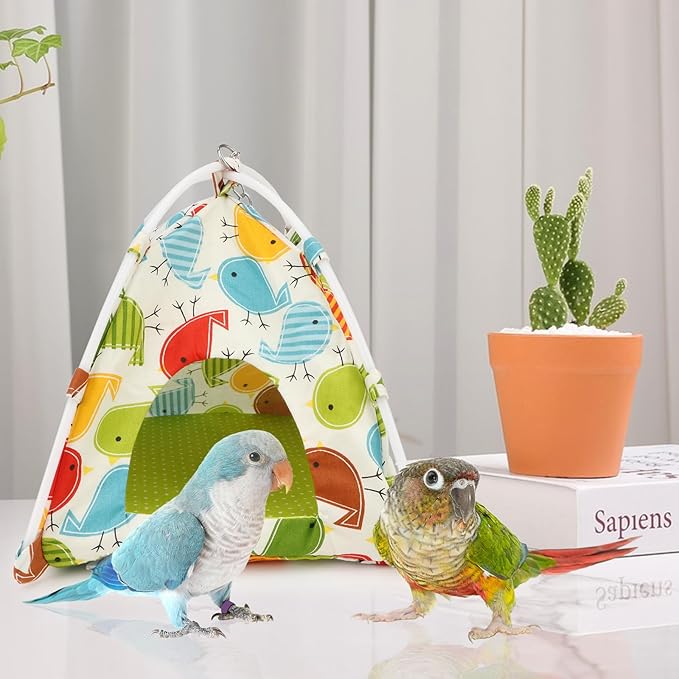 Wontee Bird Nest House Parrot Hanging Tent Snuggle Hut for Parakeets Cockatiels Conures Lovebirds (M)