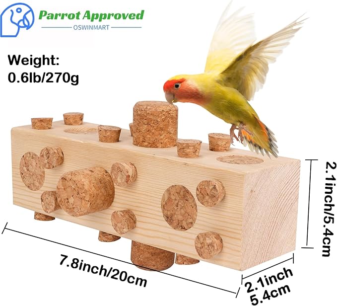 36pcs Soft Corks with Parrot Chewing Toy Cage Perch Pine Wood Foraging Smart Toy for Small to Regular Size Parrot Cockatiel Birds