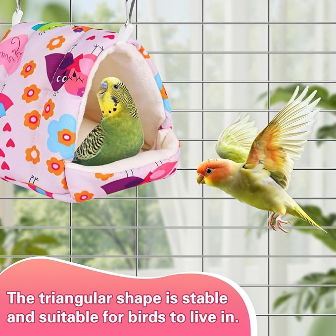Bird Bed for Cage Warm Winter Nest Hammock with Hanging Hook Cage Accessories for Small Birds Parakeets Cockatiels Love Birds Cockatiels Conures Hamster (Pink, M)