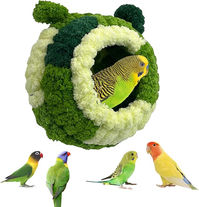 Hamiledyi Bird Nest Warm Snuggle Hut Bird Bed Fluffy Bird Sleeping Bed Parrot Nest Hammock Bird Shed Hut House Plush Snuggle Bird Hammock for Parakeets Cockatiels Conures Lovebirds (Medium)