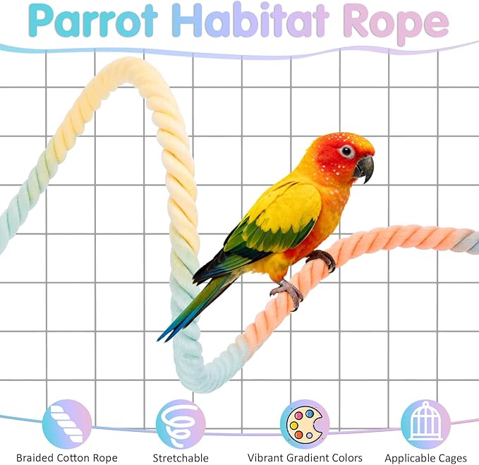4 Pcs Bird Cage Rope, 31.1” & 16.54” Bird Perches for Cage, Used as Bendable Climbing Ropes for Parrots, Parakeets, Cockatiels, Lovebirds, Budgies, Interactive Birds Cages Accessories