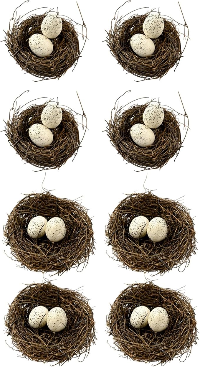 24PCS Small Faux Bird Nest with Eggs for Crafts Handwoven Artificial Rattan Mini Easter Bird Nests Decor for Easter Spring Home Garden Wedding Centerpiece Decorations