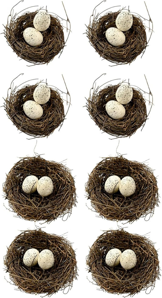 24PCS Small Faux Bird Nest with Eggs for Crafts Handwoven Artificial Rattan Mini Easter Bird Nests Decor for Easter Spring Home Garden Wedding Centerpiece Decorations