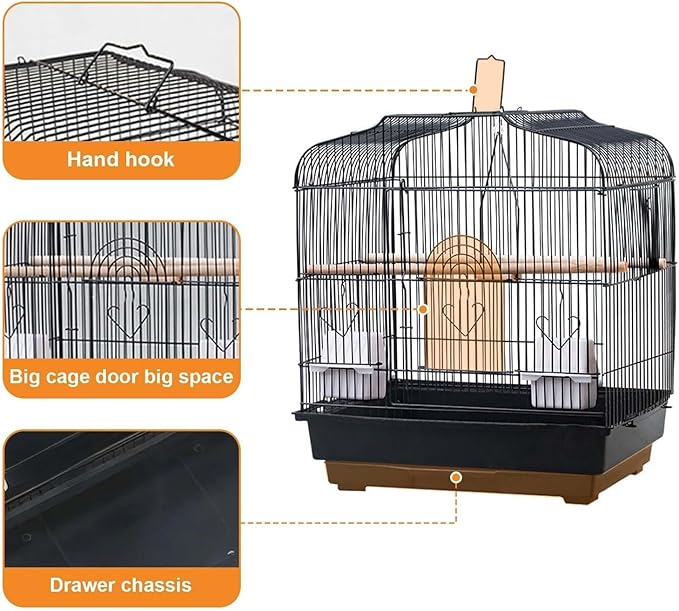 Garvee 20.5 in Portable Travel Bird Cage, Parrot Cage with Handle, Standing Pole, Food Container and Wooden Perch Birdcages for Lovebirds Cockatiels Small Parrots Canaries