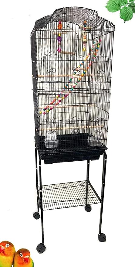 63-Inch Large Flight Bird Cage Play Toys Climbing Ladder for Cockatiel Parakeet Finch Budgie Lovebird Parrotlet Canary Finch Pet Bird Cage Side Nesting Box Doors with Removable Stand