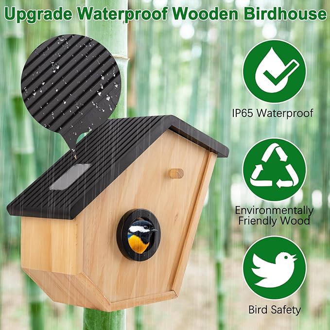 Bird House with Camera Solar Powered,2K HD Bluebird House with Camera Inside Solar Powered,Watch Nesting in Real Time,2.4G WiFi,Night Vision,Motion Detection&App Notification,Gift for Bird Lovers
