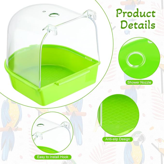 Honeydak 3 Pieces Clear Bird Bath for Cage Parakeet Bird Cage Accessories Hanging Bath Box Parrot Bathing Tub with View for Cockatiel Conure Canary Budgies Parrots (Fresh Color)