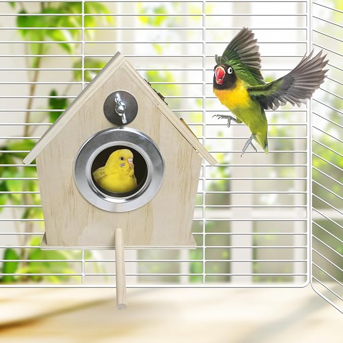 kathson Parakeet Nest Box Bird Nesting House Parrot Breeding Mating Box for Lovebirds Cockatiel Budgie Finch (7.87”x5.7”x11.22”)