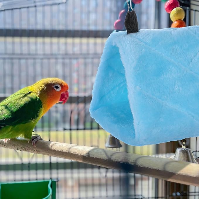 2 PCS Warm Bird Nest House, Bird Bed for Cage Accessories Hanging Hammock House Plush Snuggle Hideaway Cave Bed Tent for Pet Parrot, Parakeets, Cockatiels, Lovebirds, Macaw, Budgies (Blue, Grey)