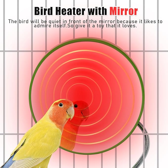 Bird Heater for Cage,Thermostatical Bird Warmer with Mirror to Snuggle up 12V Bird Cage Heating Plate for Cockatiel,Parakeets,Parrots,African Grays