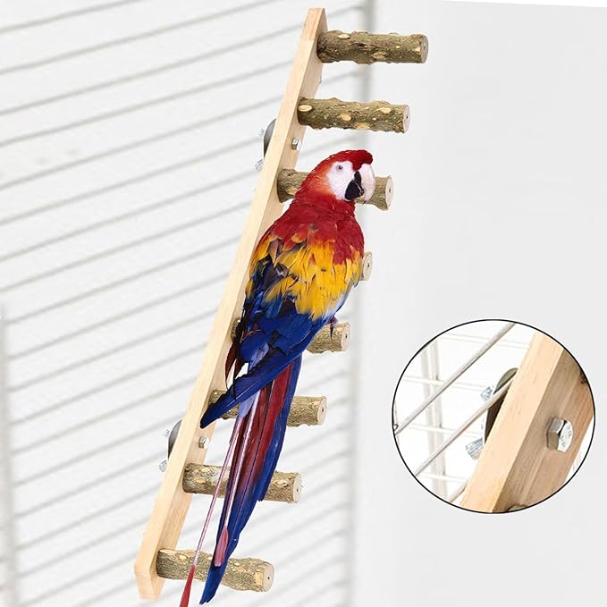 Bird Wooden Ladder Bridge,Bird Cage Ladder,Wood Cage Accessories,Bird Ladder Perch,Parrot Climbing Ladder for Budgies,Conures, 8 Sections