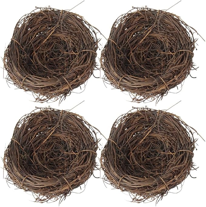 Ipetboom Artificial Bird Nest, 4pcs Imitated Bird Nest Birds Egg Nest Rattan Bird Nest Simulation Twig Bird Nest