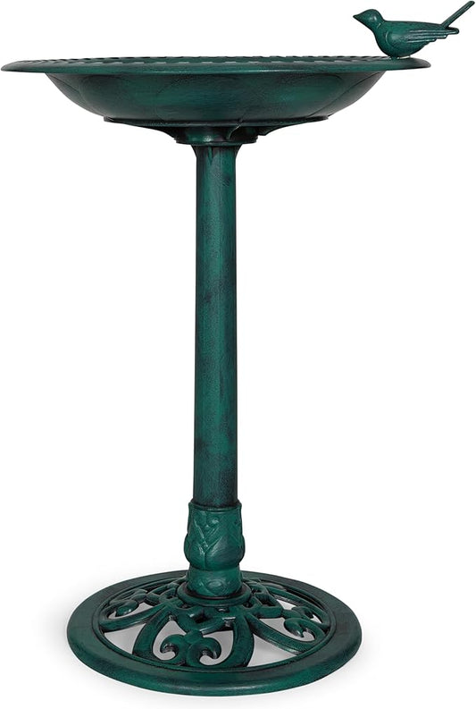 Backyard Expressions Outdoor Garden Bird Bath with Bird - Green - Weather Resistant Polyresin - 30 Inch -