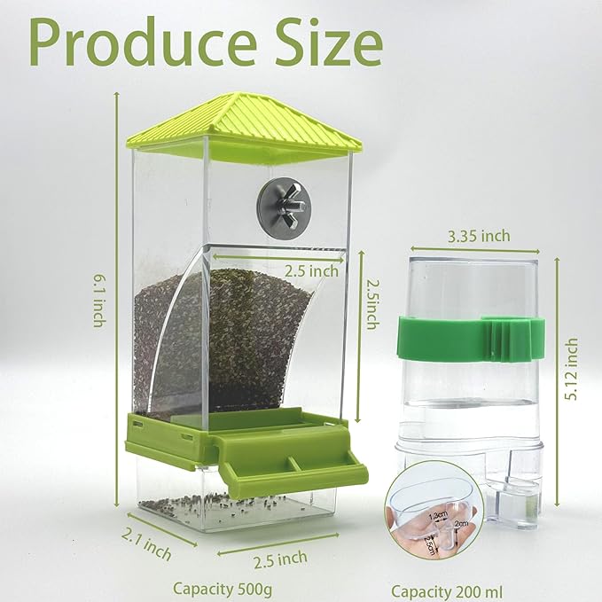 No Mess Bird Feeder for Cage,Automatic Parakeet Feeder with Perch Anti-Splash Bird Food Dispenser for Cage for Parakeet Lovebirds Cockatoo Budgie (Green)