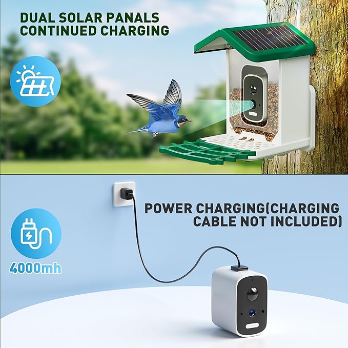 Smart Bird Feeder with Camera Solar Powered, 2.5K HD AI Identify Species, Smart Bird House with Cam, Auto Capture Animal Videos, Instant Notifications, Gift for Animal Lovers and Mom Dad (Green)