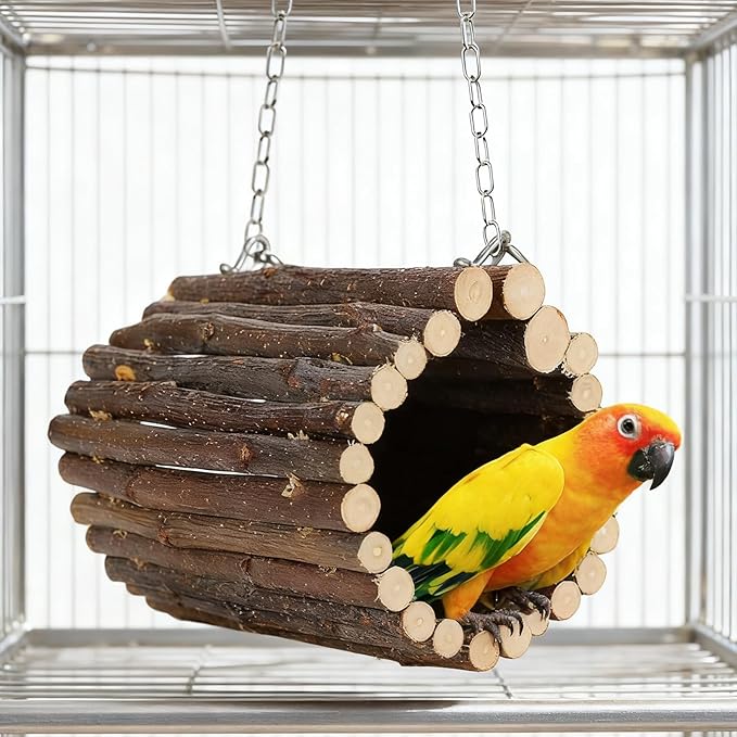 Fruit Wooden Bird Tunnel,Parrot Swing Toys,Hanging Bird Tree Caves, Birds Apple Wood Branches Tunnel,with Parakeets, Budgies, Finches, Cockatiels, Lovebirds,Hamster (3.76" in Diameter)