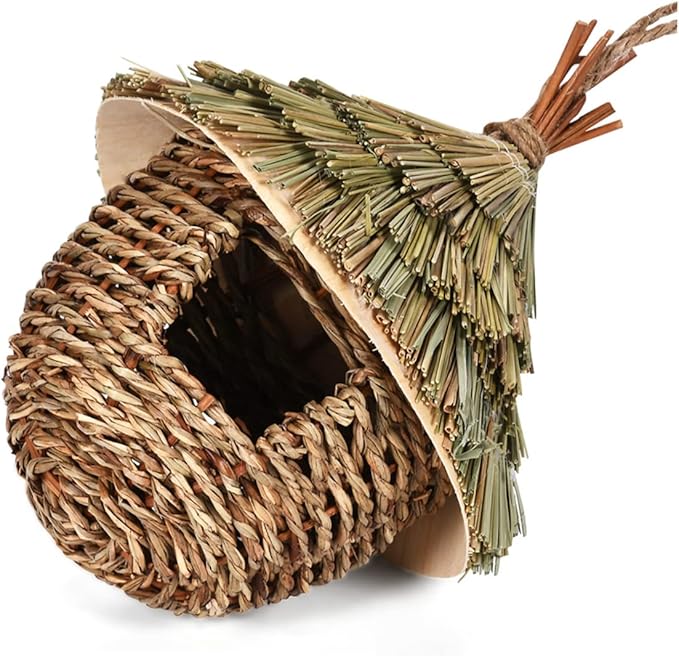 LIOOBO Garden Use Straw Woven Bird House Decorative Parrot Nest for Outdoor Indoor Use Durable Wear Resistant Chic Style Provides Shelter from Elements for Bird Breeding