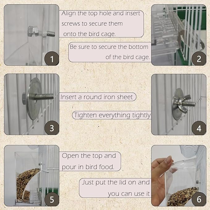 IBWell No Mess Automatic Bird Feeder for Cage - Parrot Feeder Inside Cage With Clear Perch and Acrylic Seed Food Container