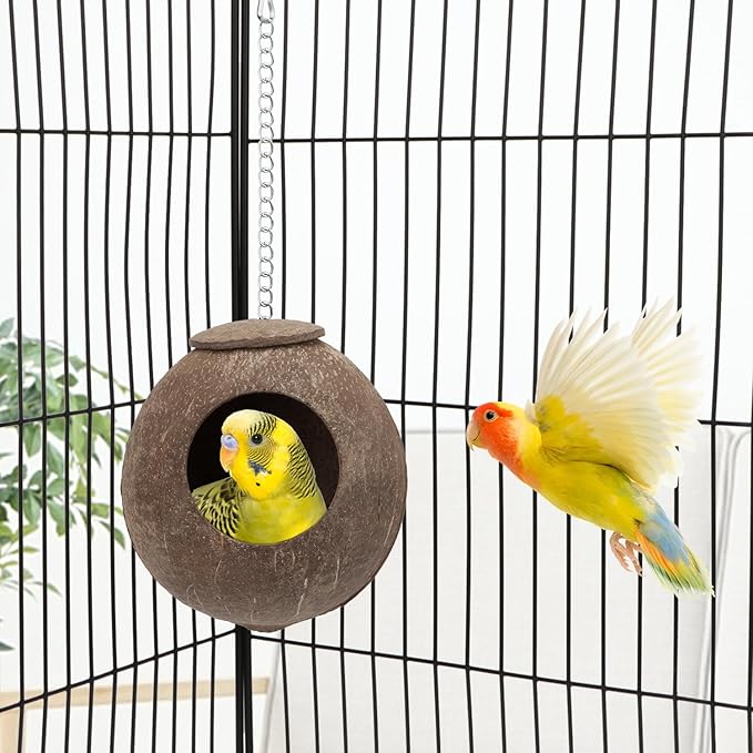 Hypeety Natural Coconut Hideaway Parrot Birds Toys Decorative Bird Nest Cage House for Pet Parrot Budgies Parakeet Cockatiels Conure Canary Finch Pigeon Cage Hamster Rat (Nest Cage Only)