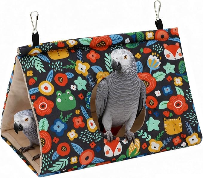 Rypet Winter Warm Bird Nest House - Hanging Hammock Velvet Shed Hut Cage Plush Fluffy Birds Hideaway Sleeping Bed Fuzzy for Parrot Parakeet Cockatiels Budgies Lovebird Medium (Navy Blue)