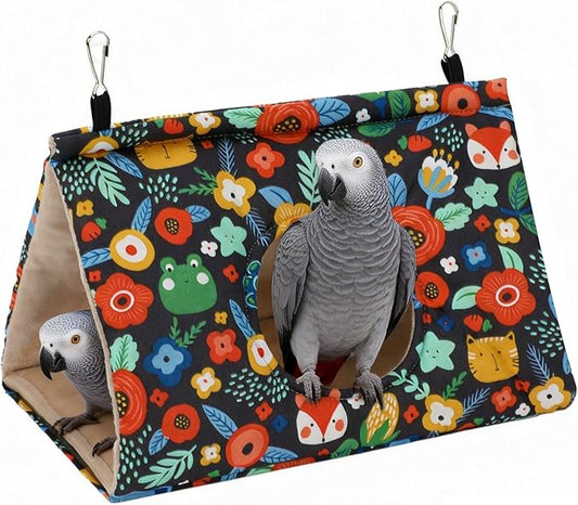 Rypet Winter Warm Bird Nest House - Hanging Hammock Velvet Shed Hut Cage Plush Fluffy Birds Hideaway Sleeping Bed Fuzzy for Parrot Parakeet Cockatiels Budgies Lovebird Medium (Navy Blue)