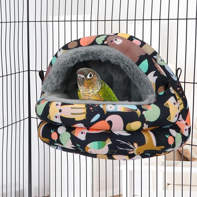 Bird Nest House Winter Warm Bird Bed Hanging Hammock Snuggle Hut for Parakeets Budgies Cockatiels Conures Quaker Parrot (Medium, Black)