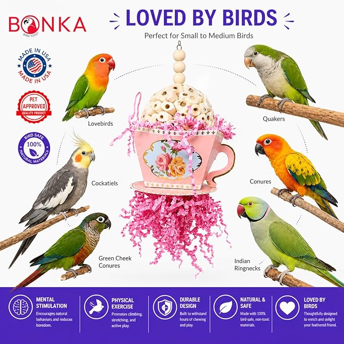 Bonka Bird Toys 2441 Pink Sola Teacup 8" High by 4" Wide Medium Parrot Chew Cage Toy, Conures, Ringneck, Quakers