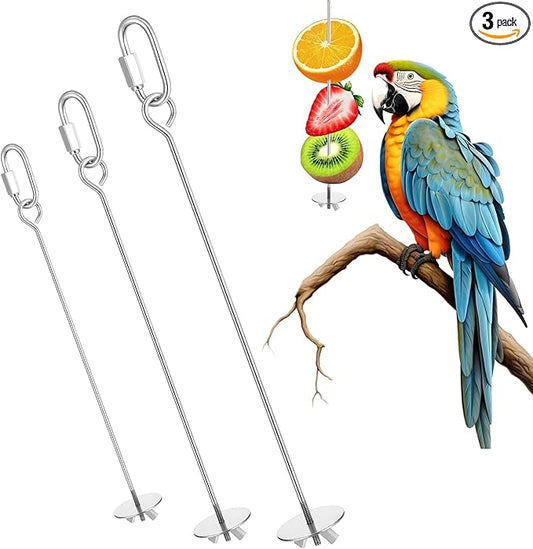 3 Pcs Bird Cage Food Holder, Stainless Steel Fruit Vegetable Skewer Bird Feeder for Cage Hanging Foraging Toys for Parrot Parakeet Small Animals Birds Cage Accessories