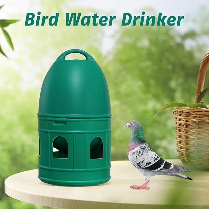 Bird Water Drinker/Quail Parakeet Dove Parrot Pigeon Water Dispenser Feeder with Hanging Handle/Bird Cage Accessories Waterer Large Capacity/, Green 5L