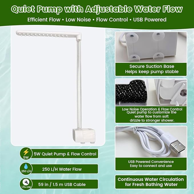Bird Shower Bath Set for Budgies, Cockatiels & Small Parrots, Indoor Bird Bath Shower with Waterproof Splash Mat, Bird Perch Stand and Bath Accessories