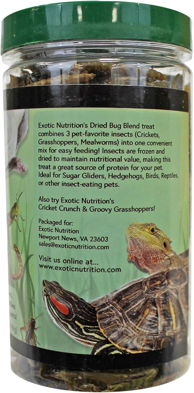Bug Blend - Healthy High-Protein Dried Insect Treat - Crickets, Mealworms, Grasshoppers - Sugar Gliders, Hedgehogs, Squirrels, Chickens, Skunks, Opossums, Marmosets, Parrots, Birds (1.71 oz.)