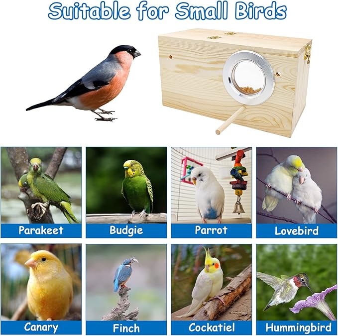 BNOSDM Parakeet Nesting Box Transparent Bird Nest Breeding Box with Perch Wood Bird House for Cage Cockatiel Budgie Lovebirds Conure Finch Parrot Small to Medium Birds (M)