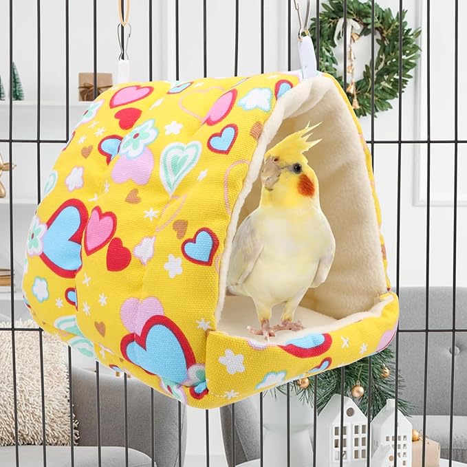 Hypeety Bird Hanging Hammock Nest Parrot Winter Warm Nest House Comfortable Plush Bird Bed for Cage Winter Bird Hideaway Hut for Cockatiels Budgies Parakeets Lovebirds Conures Hamsters (Cordate)