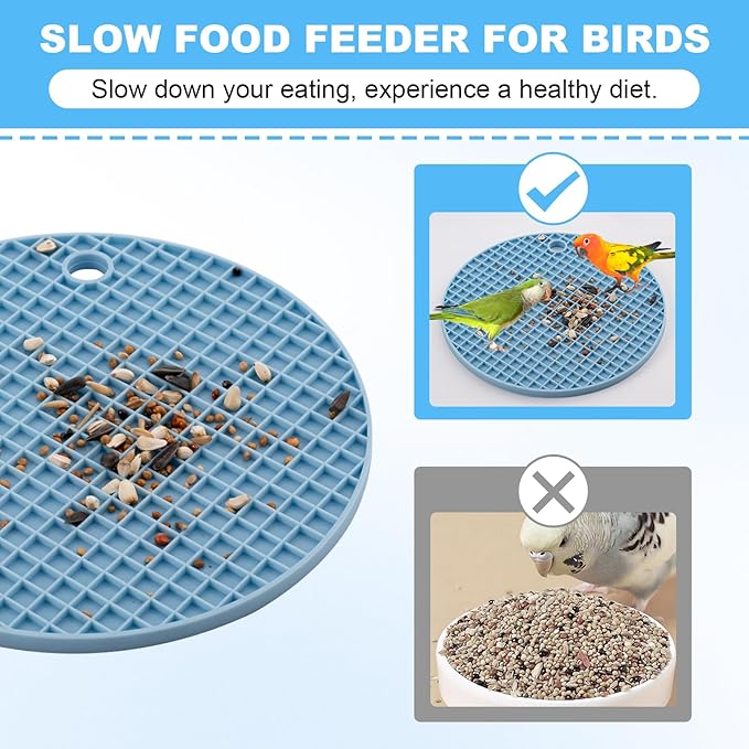 2pcs Bird Foraging Puzzle Toy, Silicone Bird Slow Feeder Mats, Parrot Cage Accessories, Foraging Toys Fit for Parakeet, Cockatiel, African Grey, Conure, Budgie