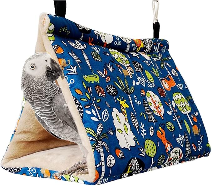 Bird Nest Winter Warm House Hanging Hammock Velvet Shed Hut Cage Bird Plush Fluffy Hideaway Sleeping Bed Fuzzy for African Grey Cockatoo Parrot Parakeet Cockatiels Budgies Parakeets[Size M]