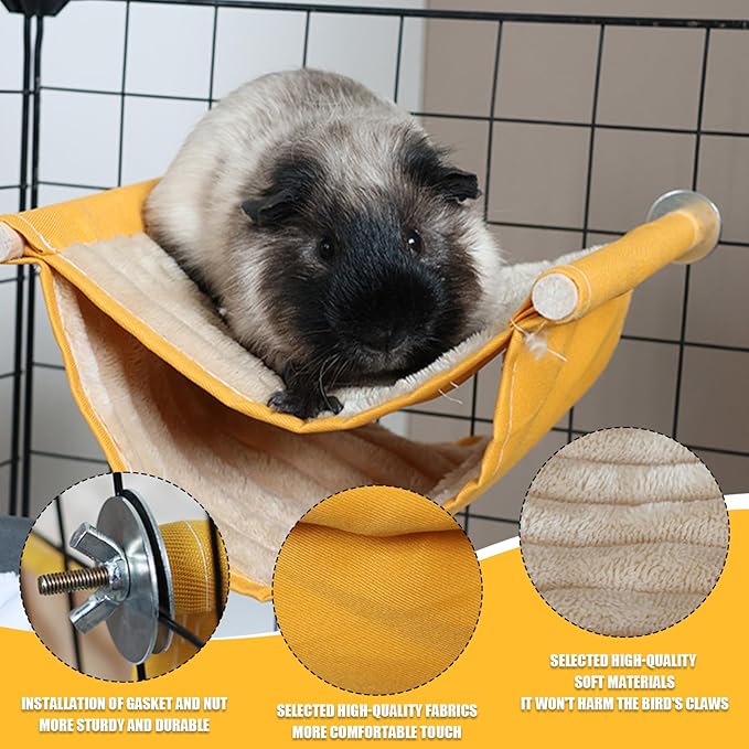 Winter Warm Bird Nest Bed, Parrot Hanging Hammock Snuggle Hut and 5 Rattan Balls, Parrot Hanging Bed Cage House Bird Cage Stand Perch for Parakeet Budgies Cockatiels Hamster Chinchilla (Yellow)